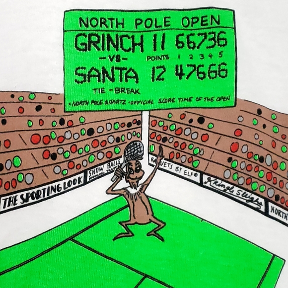RARE Vintage The Grinch Santa Tennis Single Stitch North Pole Christmas T-shirt - Picture 3 of 13